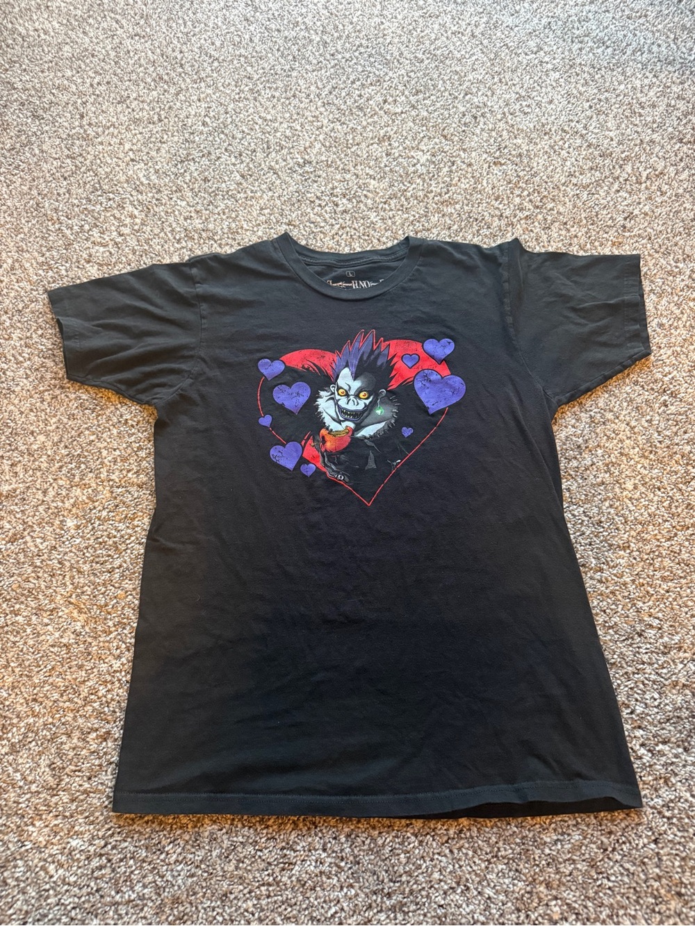 Black Short Sleeve Tee with Purple Hearts and Red Accents